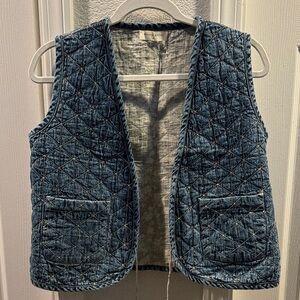 Quilted Denim Vest - Blue